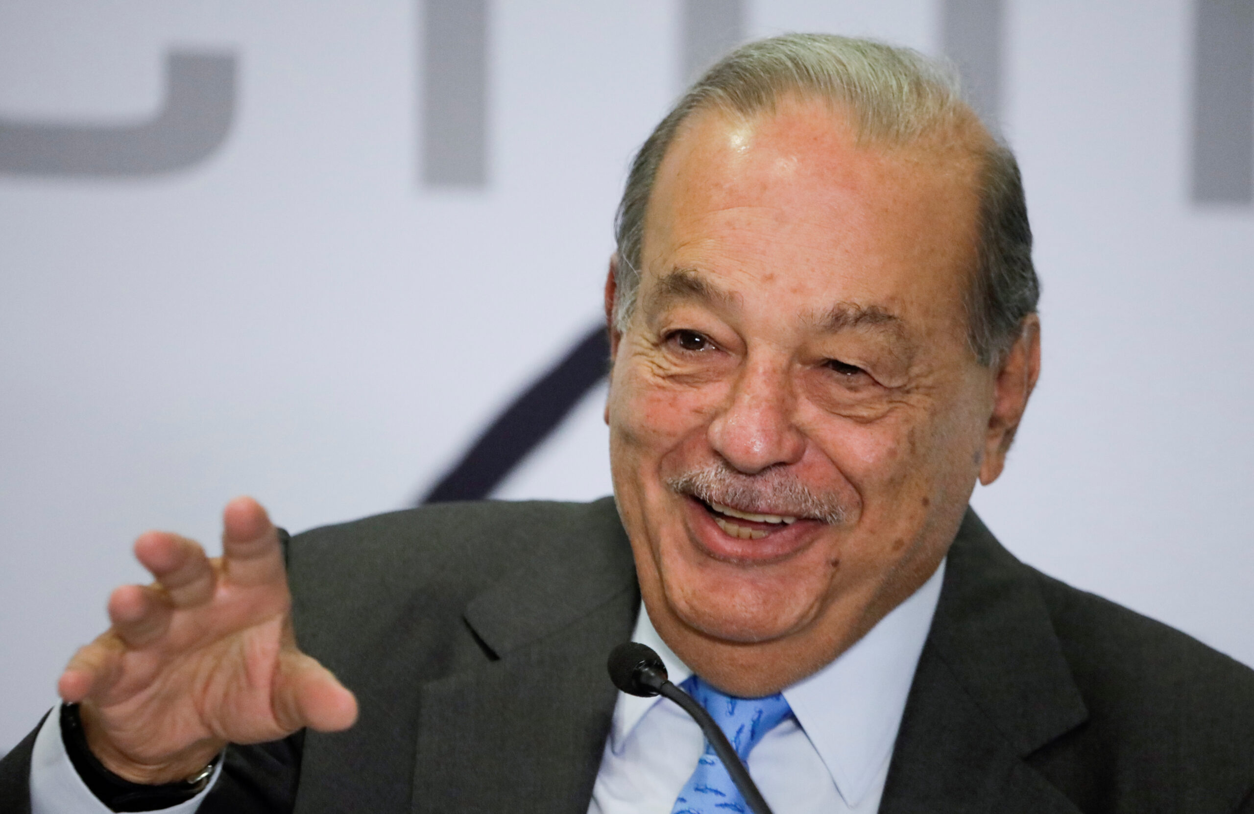 Mexican billionaire Carlos Slim attends a news conference in Mexico City