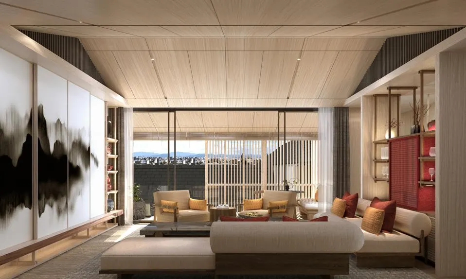 Three-Bedroom penthouse suite living area SIX SENSES KYOTO